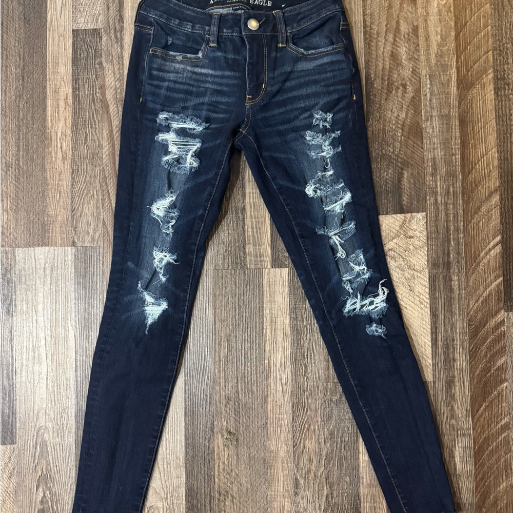 American Eagle Distressed Skinny Jeans - Dark Blue